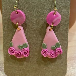 Pink teardrop earring polymer clay hypoallergenic hook earrings